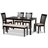 Baxton Studio Minette Modern and contemporary Sand Fabric Upholstered and Dark Brown Finished Wood 6-Piece Dining Set